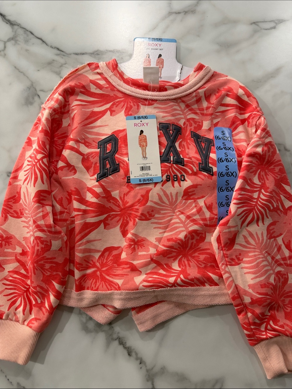 Roxy Pink and Coral Floral Sweatshirt and Short Set